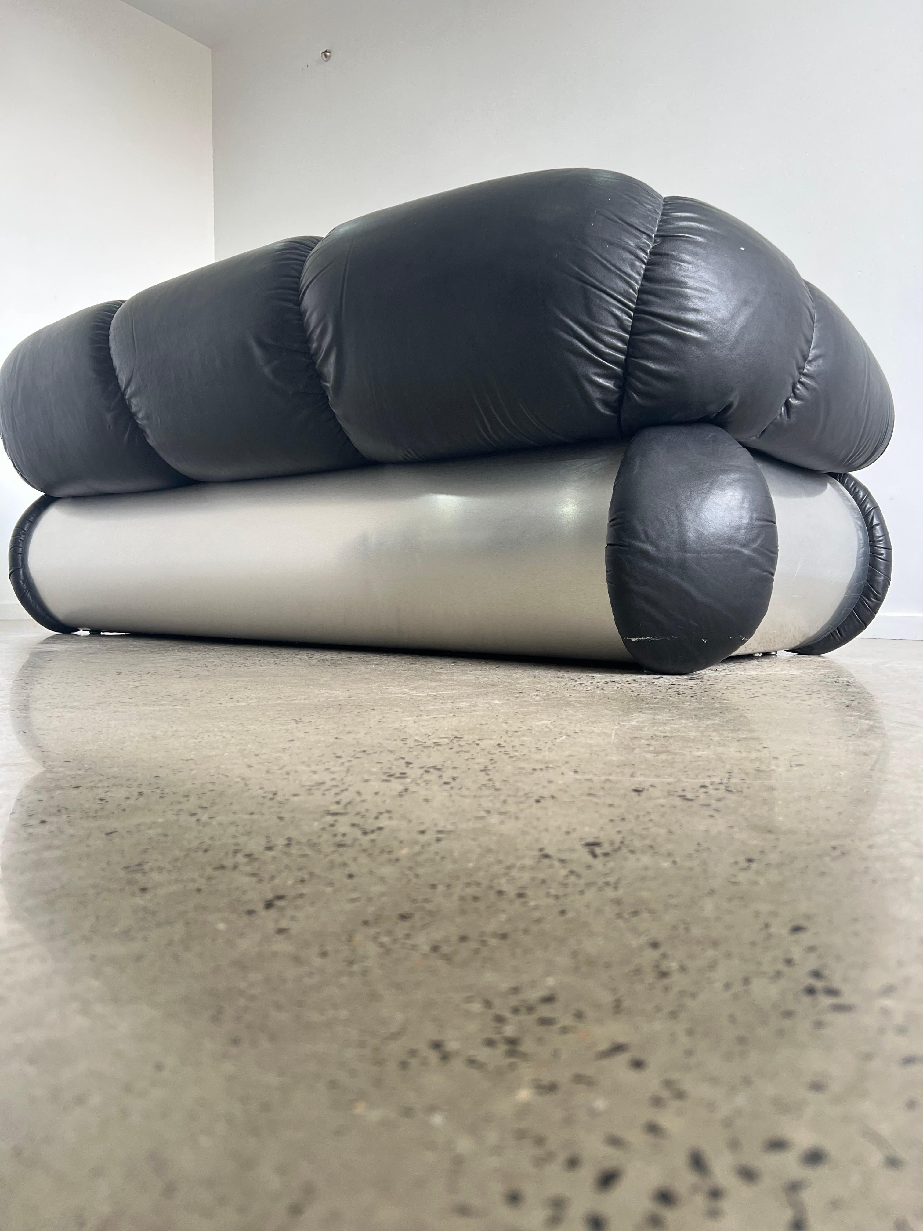 Adriano Piazzesi Black leather Sofa and Armchairs Set 3