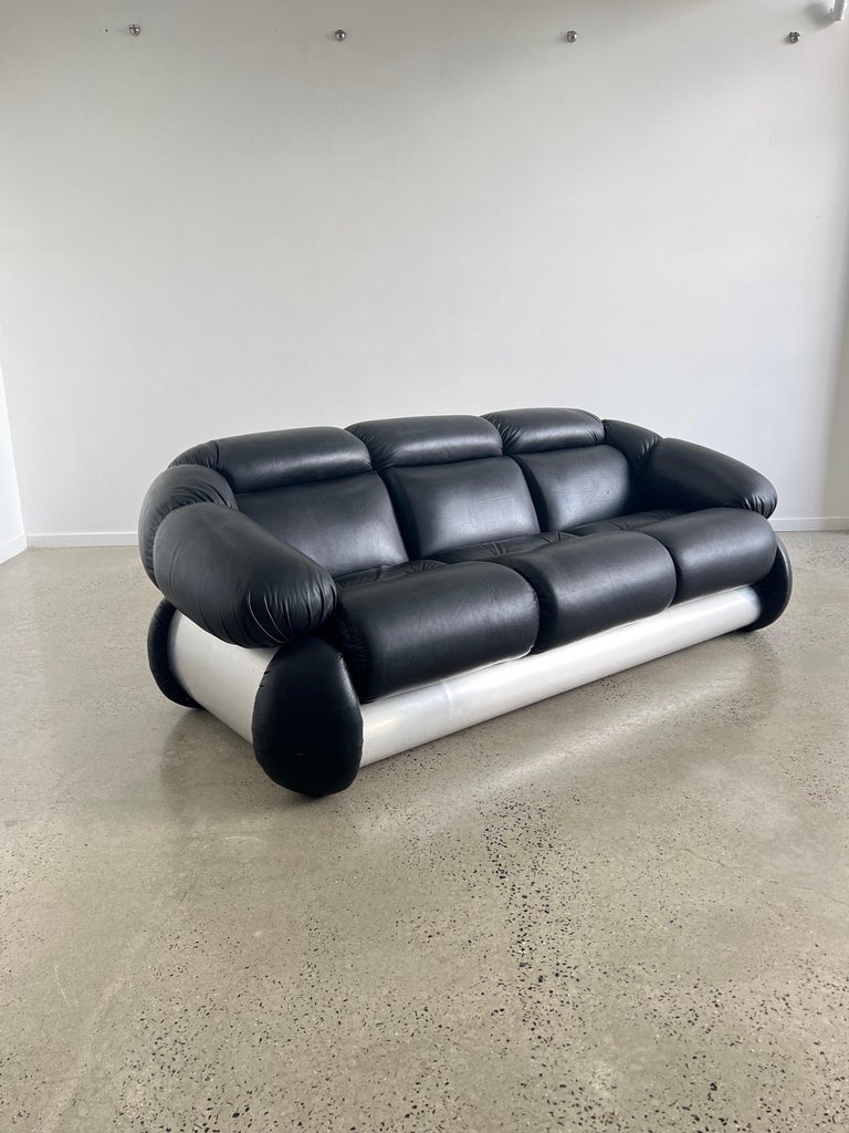 Italian Adriano Piazzesi Black leather Sofa and Armchairs Set  For Sale