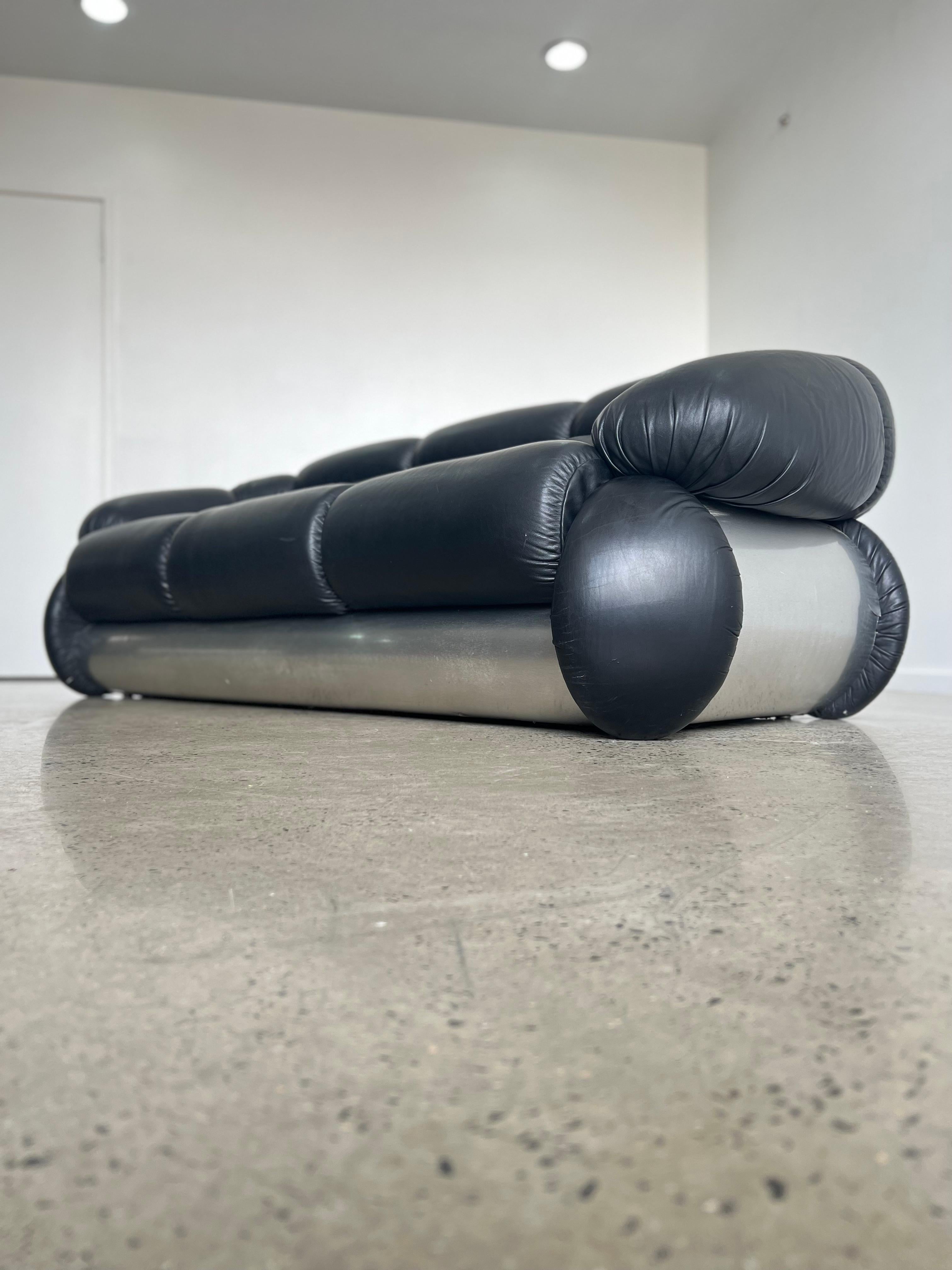 Late 20th Century Adriano Piazzesi Black leather Sofa and Armchairs Set