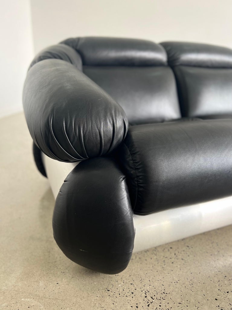 Aluminum Adriano Piazzesi Black leather Sofa and Armchairs Set  For Sale