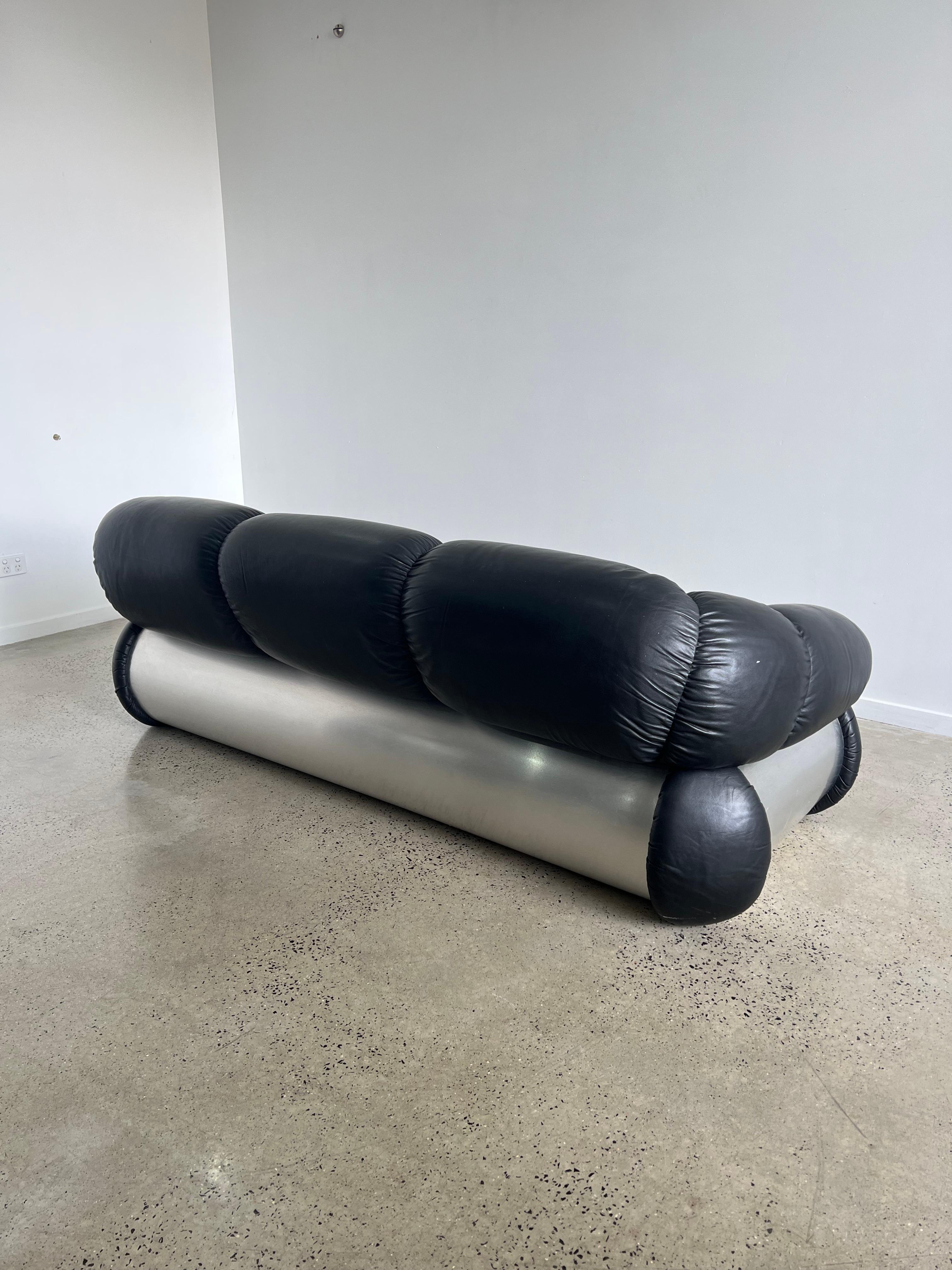 Adriano Piazzesi Black leather Sofa and Armchairs Set 2