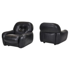 Adriano Piazzesi Leder-Loungesessel und Ottomane, ca. 1960er Jahre