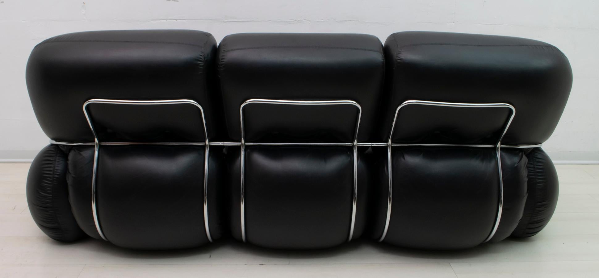 Adriano Piazzesi Mid-Century Modern Italian Chrome and Black Leather Sofa, 1970s 1