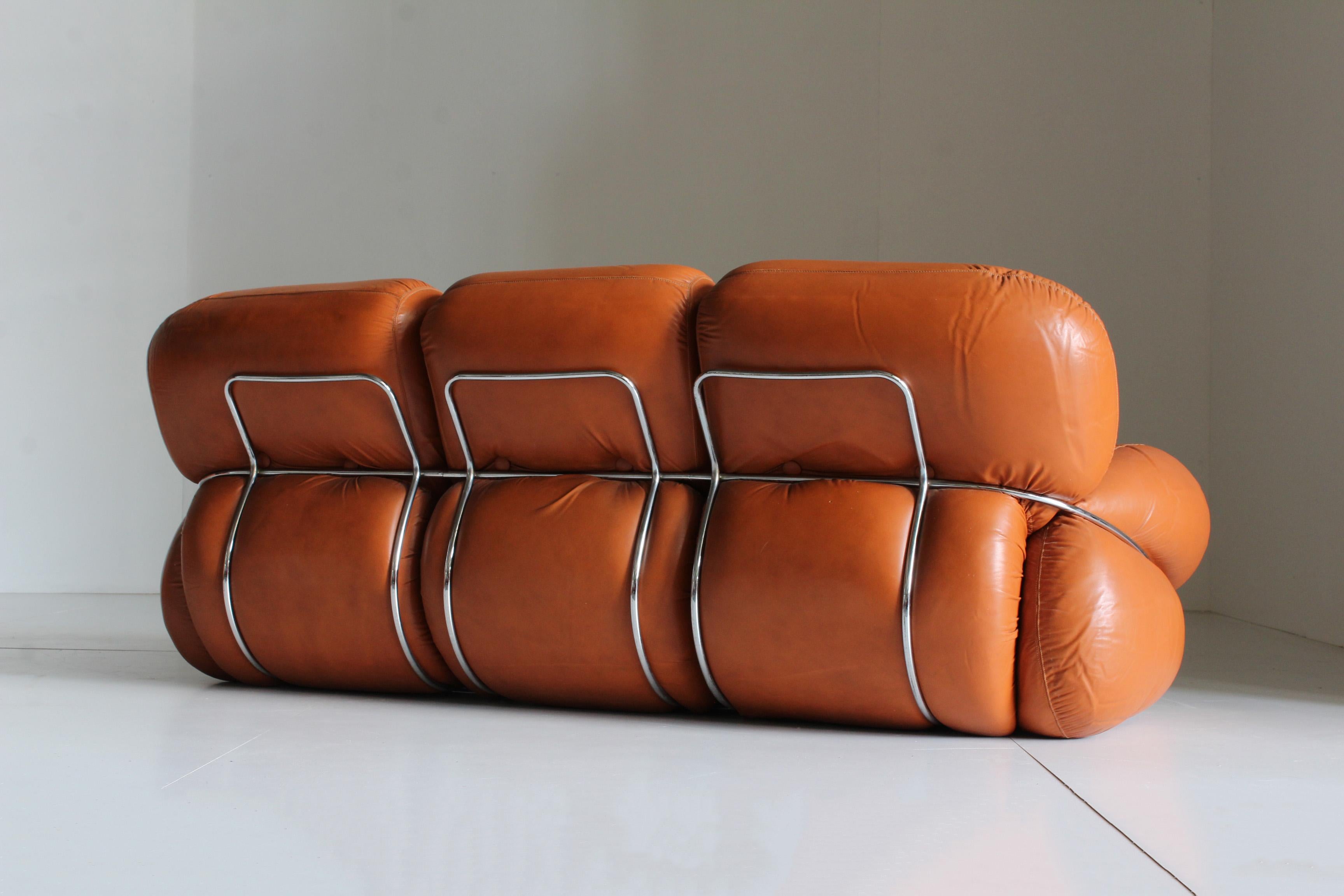 Adriano Piazzesi Okay sofa 1970s Italy - Okay sofa designed by Italian designer Adriano Piazzesi in the 1970s. This chunky and highly comfortable 3 seater sofa is in a good condition with minor traces of use, see pictures. This edition is in cognac