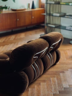Adriano Piazzesi "Okay" Sofa Italian Vintage 2-Seater in Chocolate Velvet, 1970s