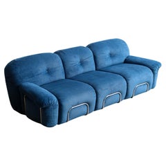 Used Adriano Piazzesi Sofa in Blue Marine Velvet and Chrome Frame