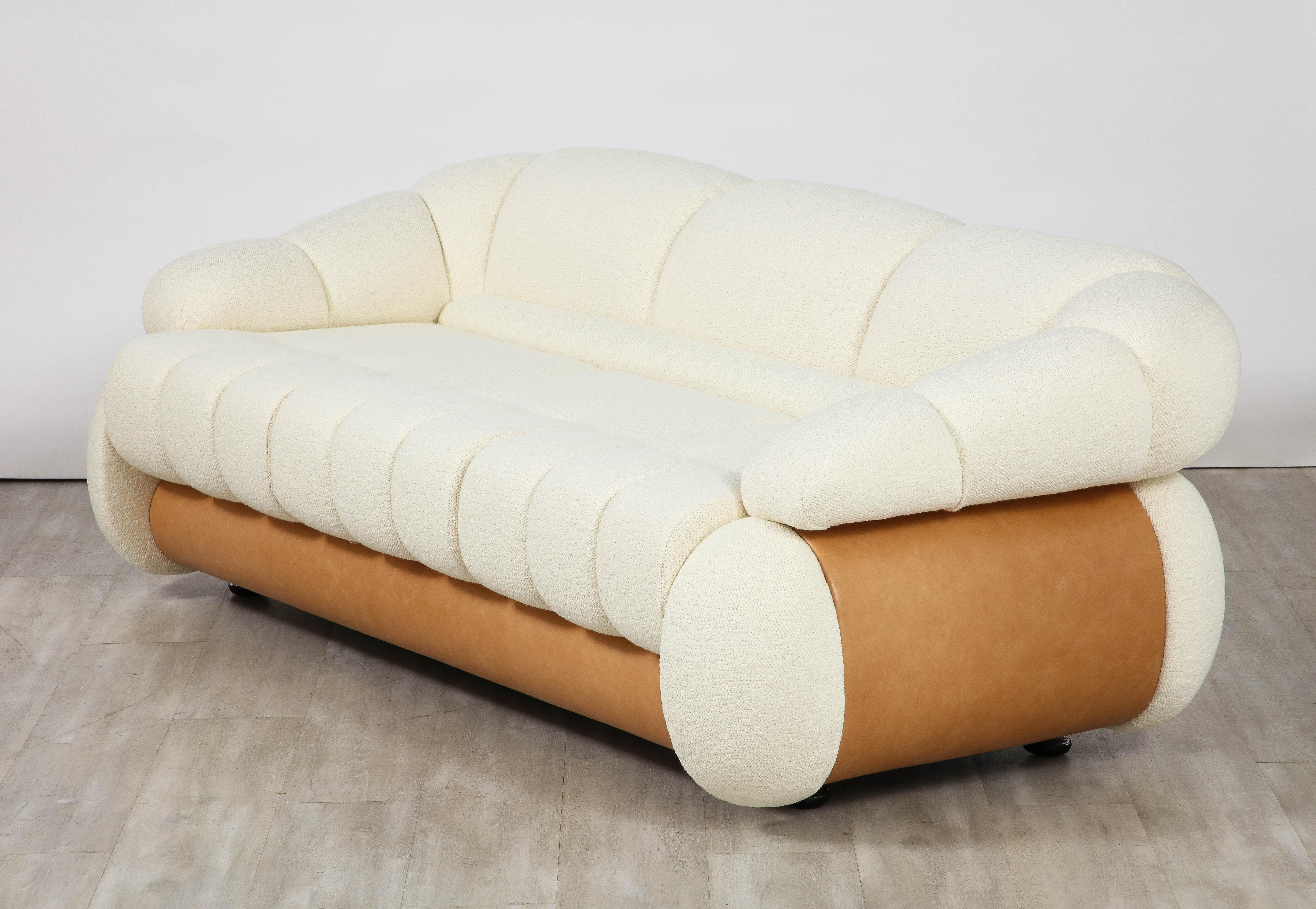 Leather Adriano Piazzesi Italian 1970's Channel Tufted Sofa For Sale