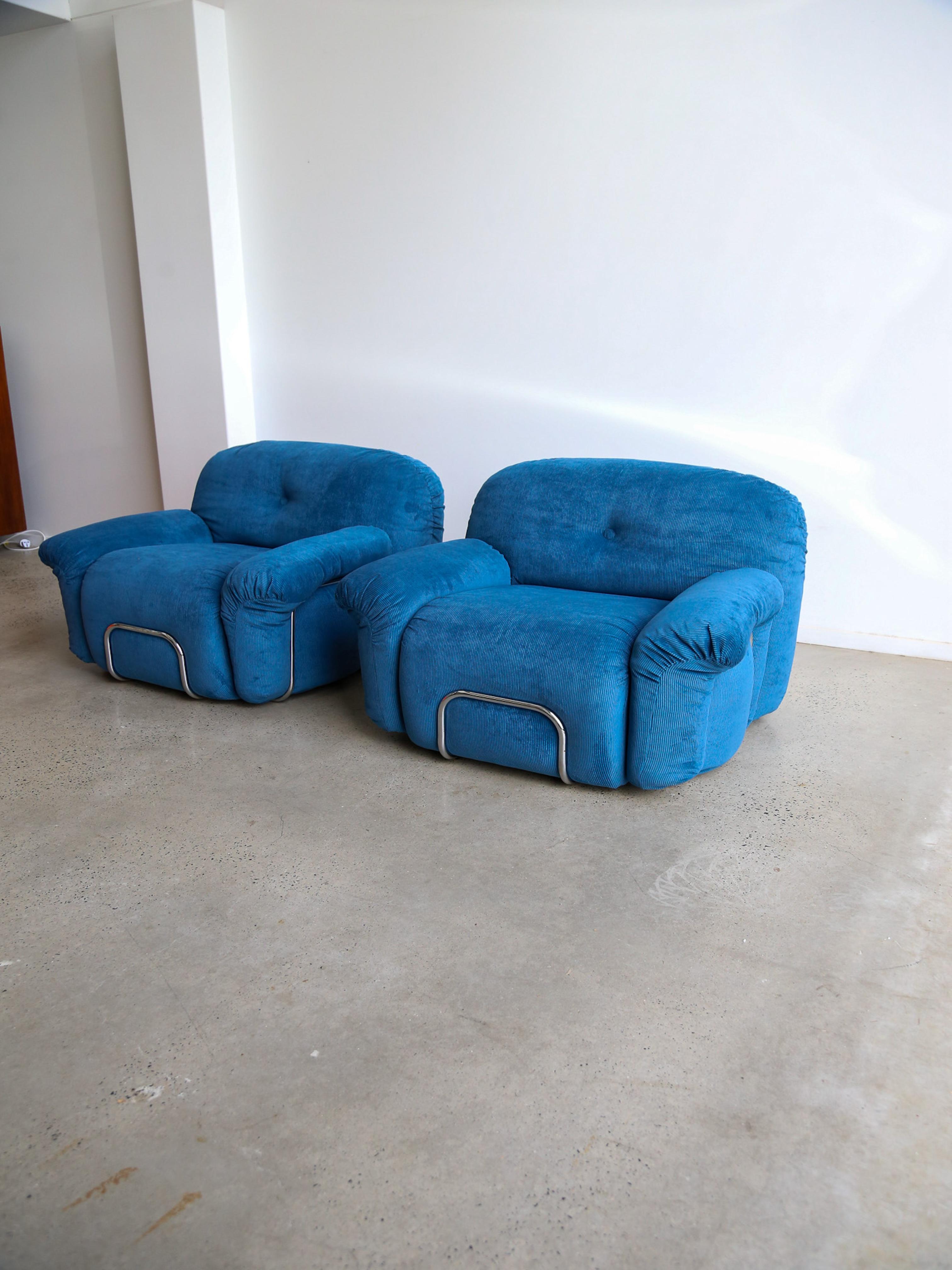Ensemble de canapés Adriano Pizzesi en velours bleu marine en vente 11