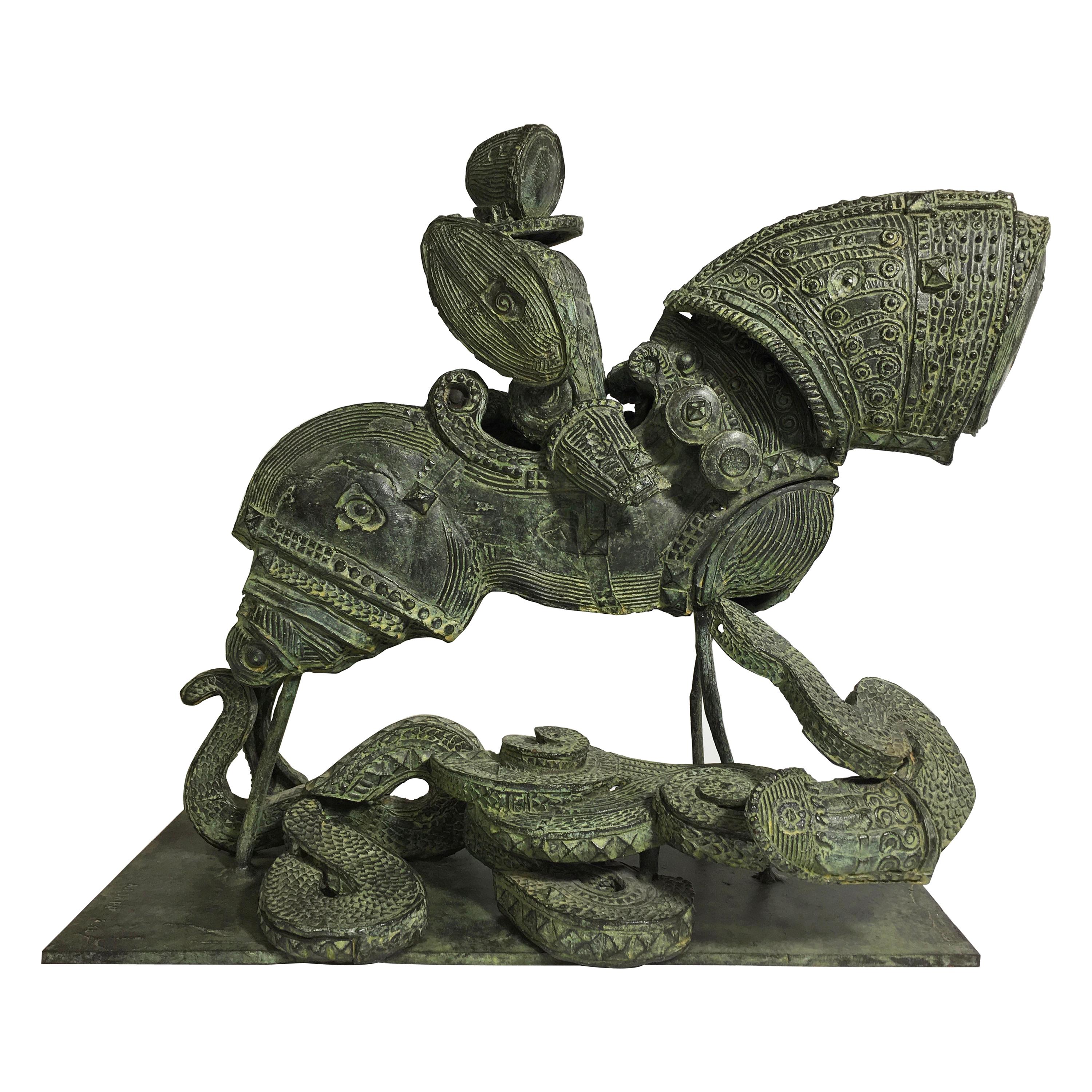 Adriano Pompa "San Giorgio et le dragon" Sculpture en bronze en vente