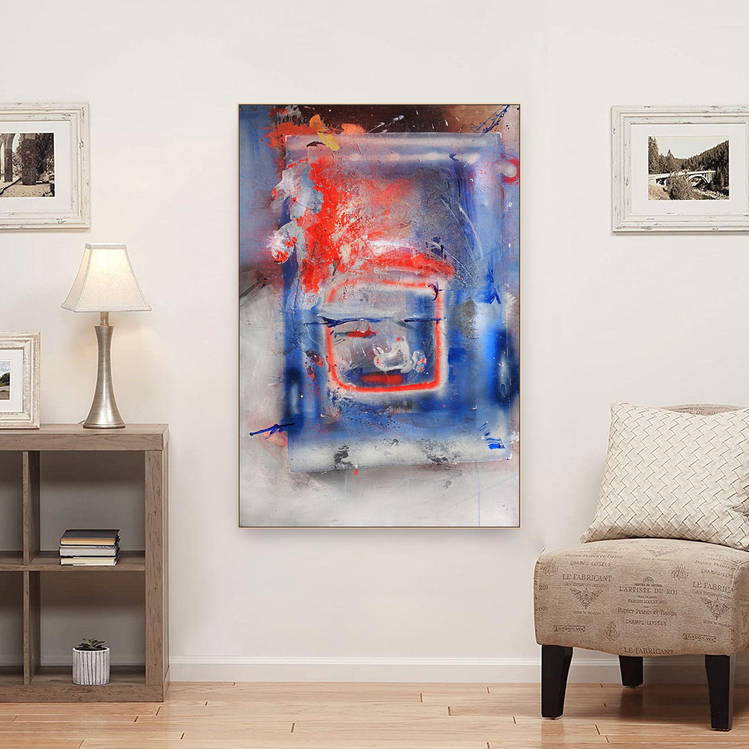 Bird of Paradise, Painting, Acrylic on Canvas - Gray Abstract Painting by Adriano Ribeiro