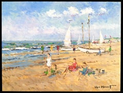 Day at the Beach - Mid 20th Century Dutch Impressionist Seaside Oil Painting