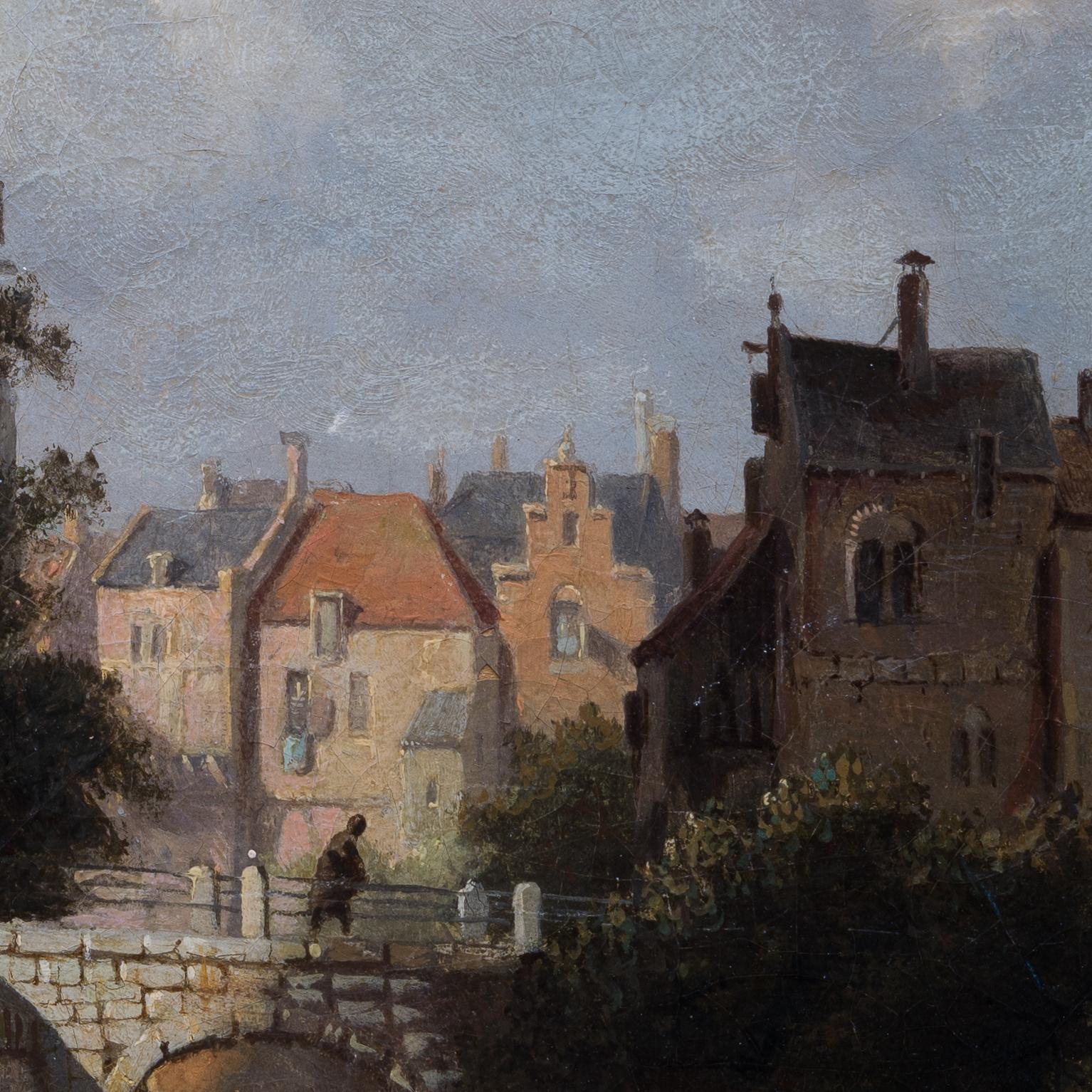 Eine niederländische Townes mit Figuren und Booten des niederländischen Künstlers Adrianus Eversen im Angebot 6