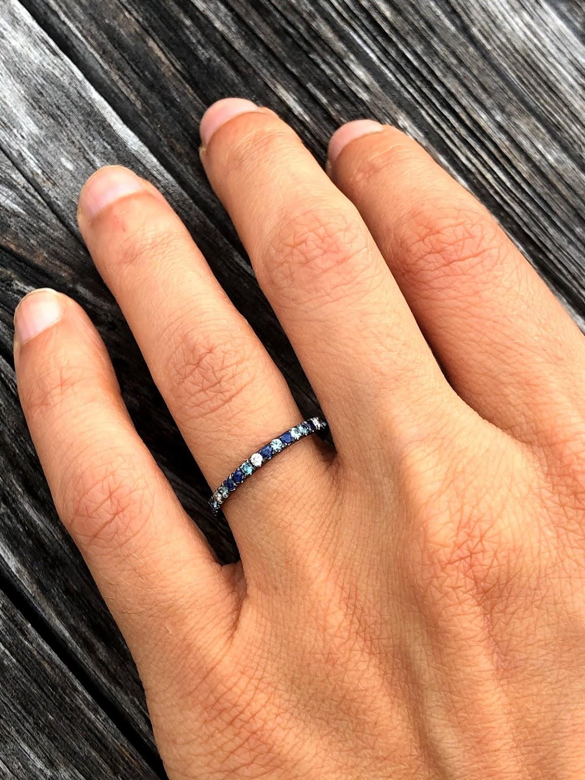 Round Cut Adriatic Blue Ring, Mixed Color Eternity Band by Selin Kent For Sale