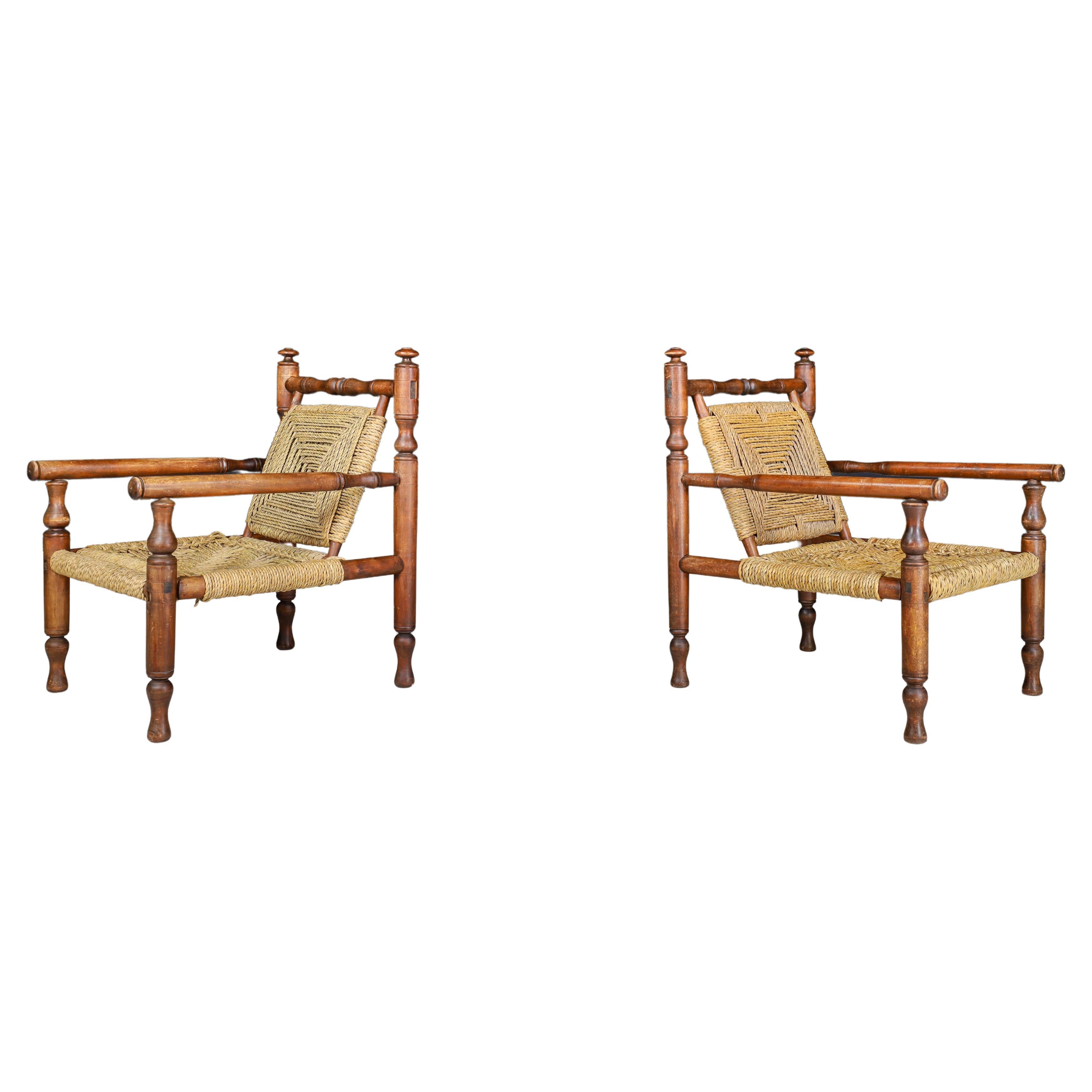 Adrien Audoux and Frida Minet beech and rope Lounge Chairs set/2 ...