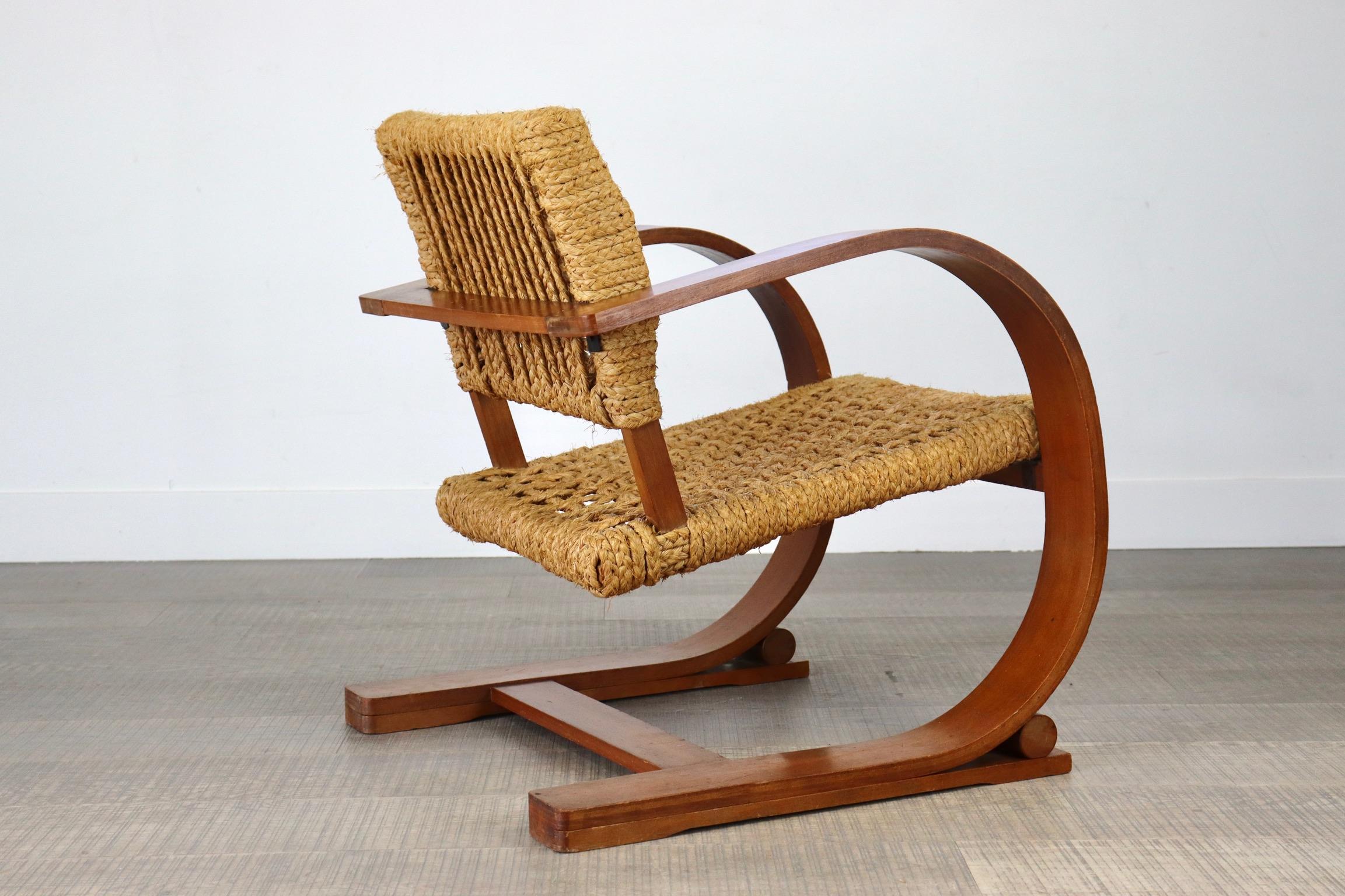 Rope Adrien Audoux and Frida Minet Lounge chair for Vibo Vesoul, France 1940s