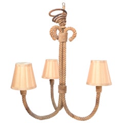 Vintage Adrien Audoux and Frida Minet Nautical French Three-Light Rope Chandelier, 1960