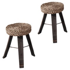 Adrien Audoux and Frida Minet Pair of Stools in Oak and Straw
