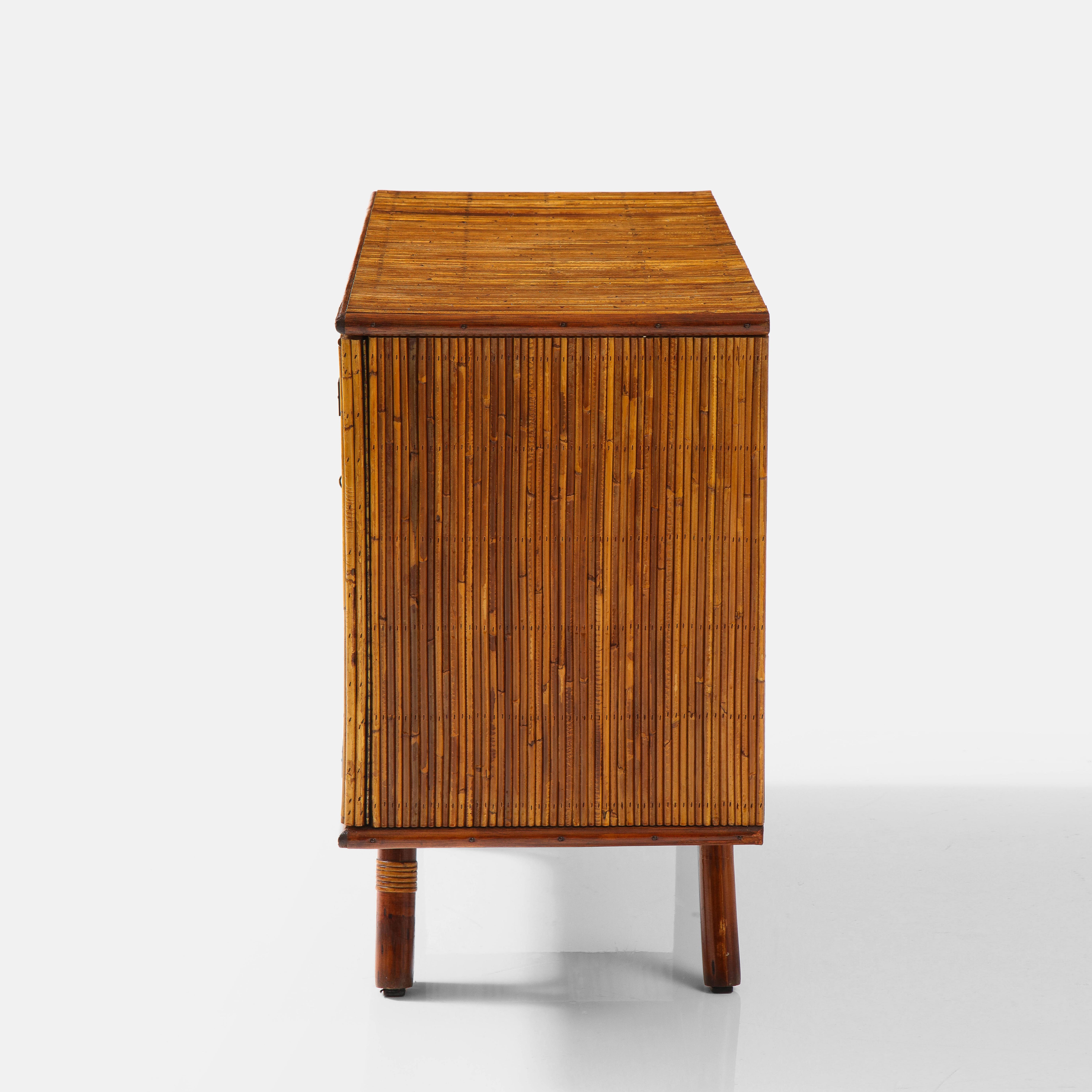 Mid-Century Modern Adrien Audoux and Frida Minet Rare Bamboo Cabinet, France, 1950s