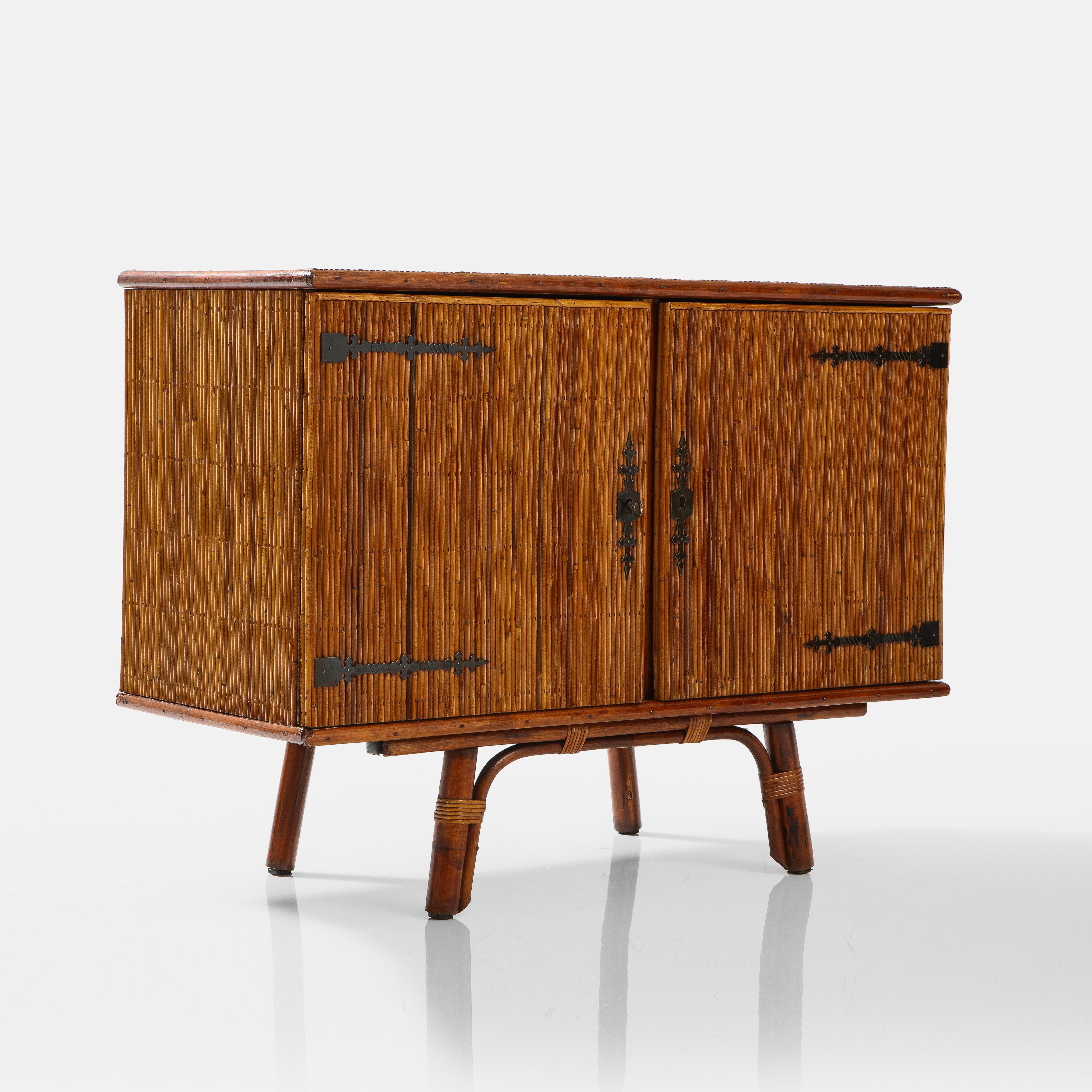 Mid-20th Century Adrien Audoux and Frida Minet Rare Bamboo Cabinet, France, 1950s
