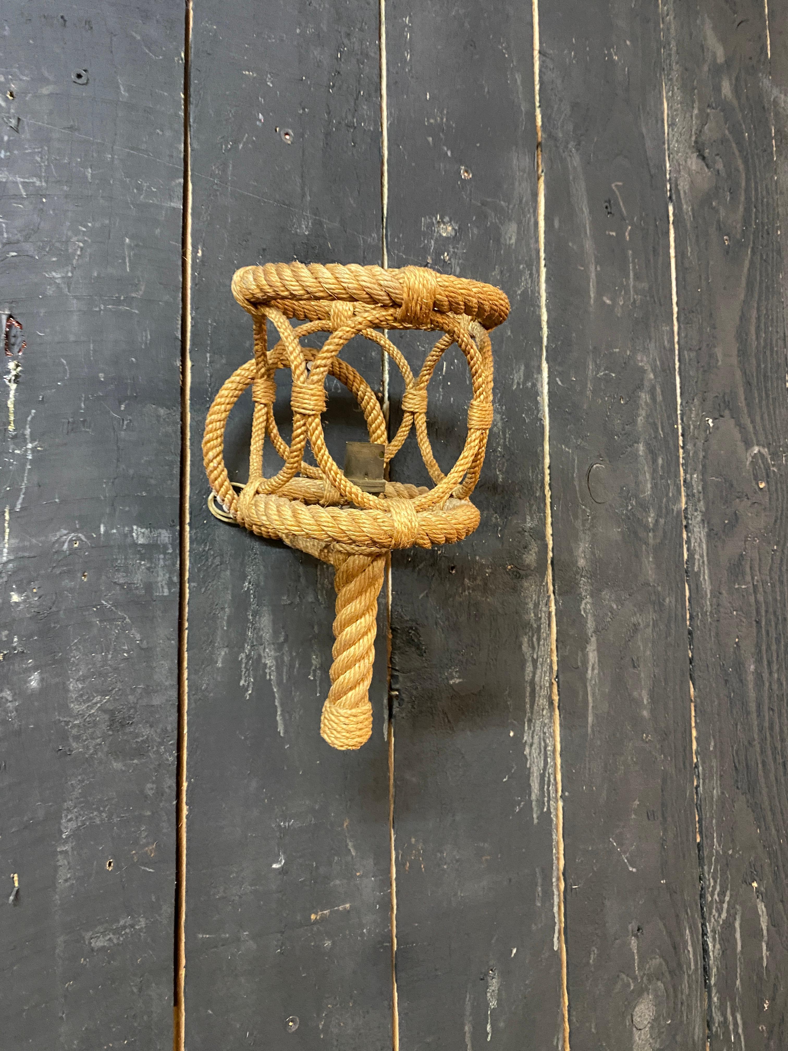 French Adrien Audoux and Frida Minet. rope wall light , circa 1950  For Sale