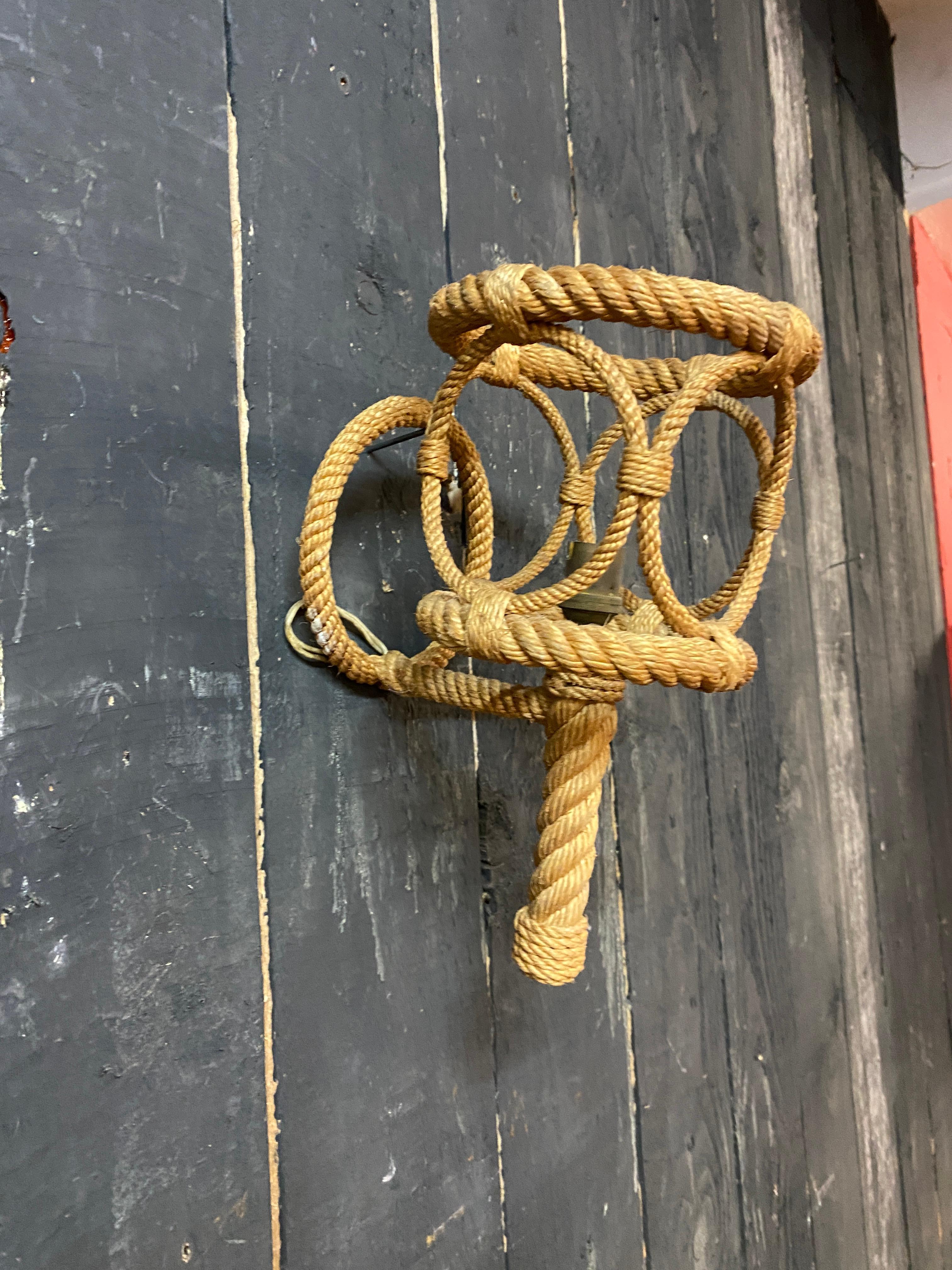 Adrien Audoux and Frida Minet. rope wall light , circa 1950  In Good Condition For Sale In Saint-Ouen, FR