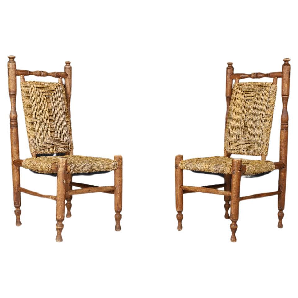 Hand-Crafted Adrien Audoux and Frida Minet, Set of 8 Mid Century Dining Chairs, circa 1950s For Sale