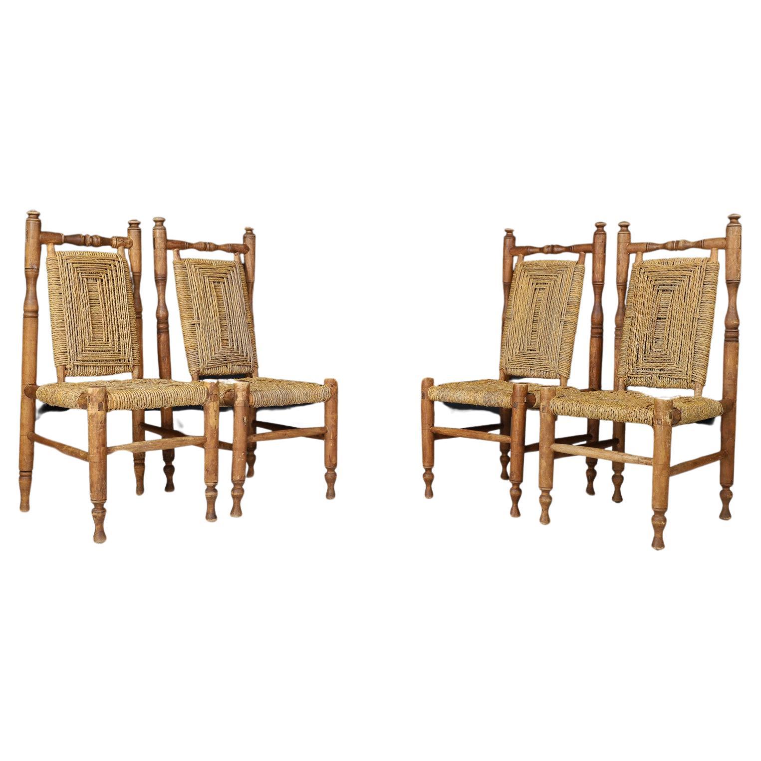 Adrien Audoux and Frida Minet, Set of 8 Mid Century Dining Chairs, circa 1950s In Good Condition For Sale In San Angelo, TX