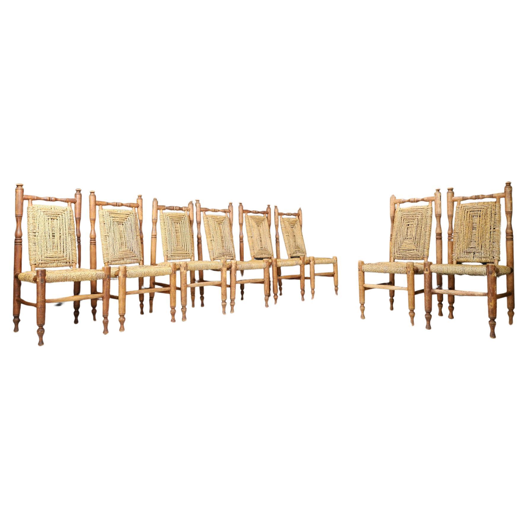 Adrien Audoux and Frida Minet, Set of 8 Mid Century Dining Chairs, circa 1950s 1