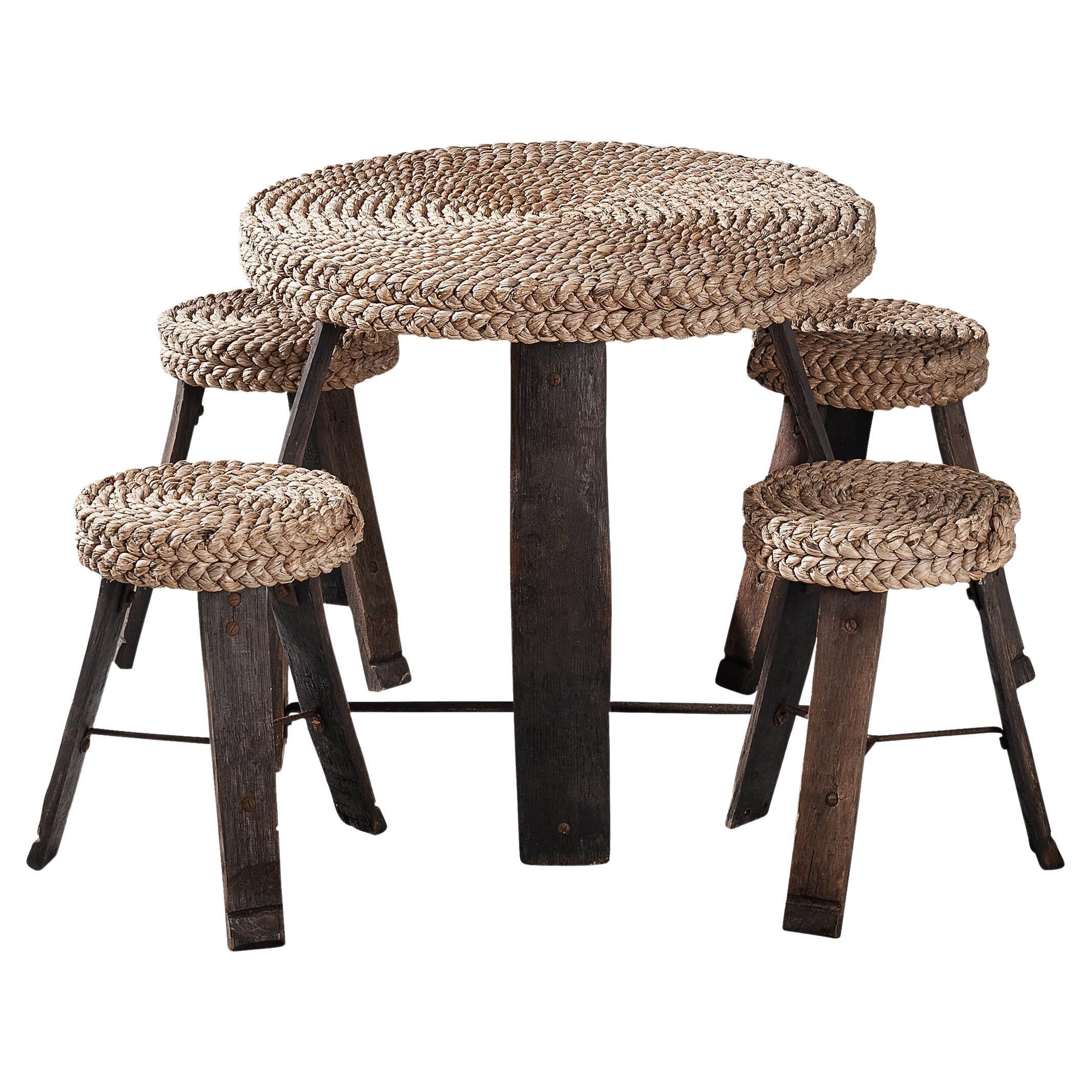 Adrien Audoux and Frida Minet Set of Table and Stools For Sale