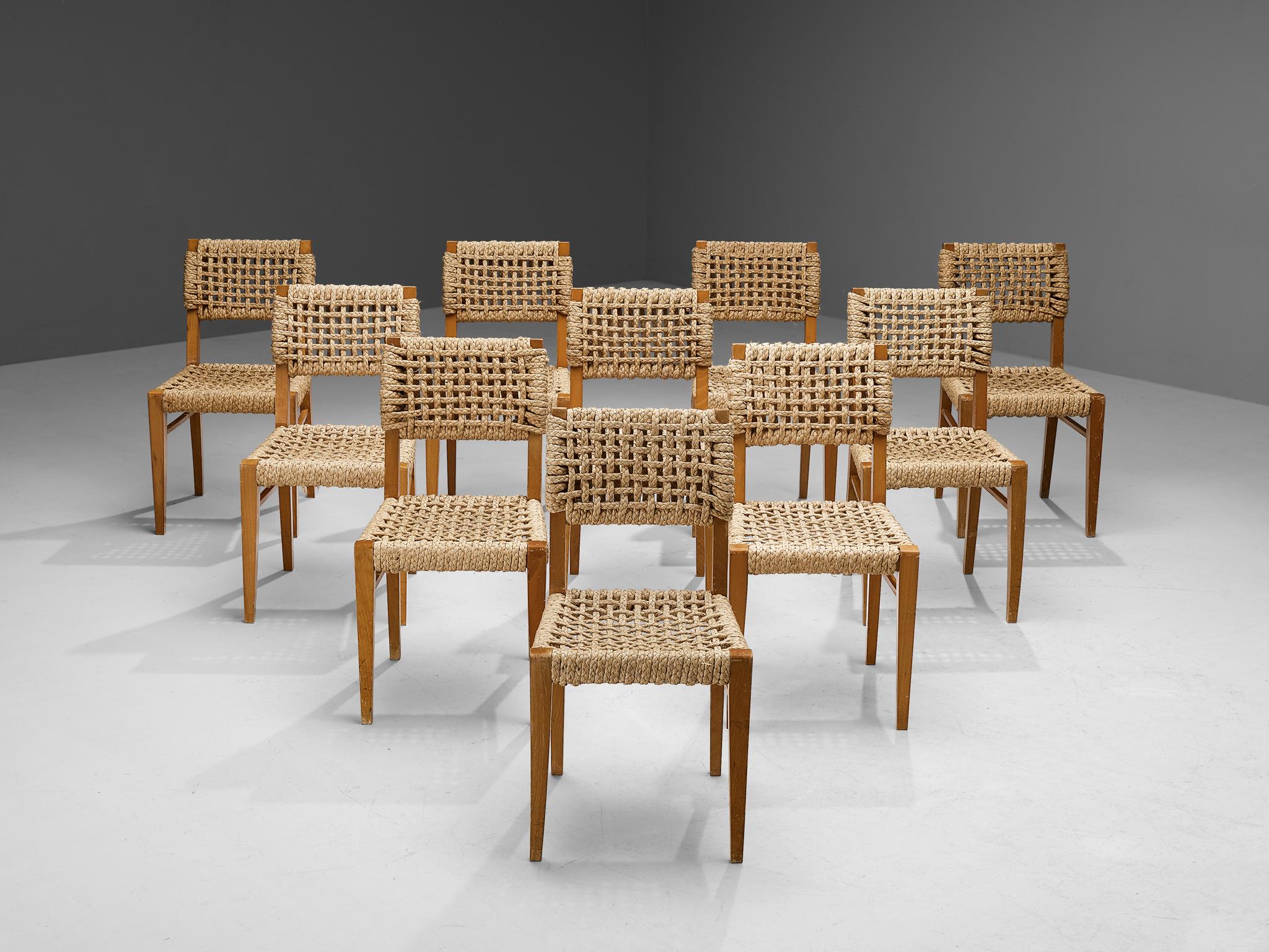 Adrien Audoux and Frida Minet Set of Ten Dining Chairs with Rope Seating 5