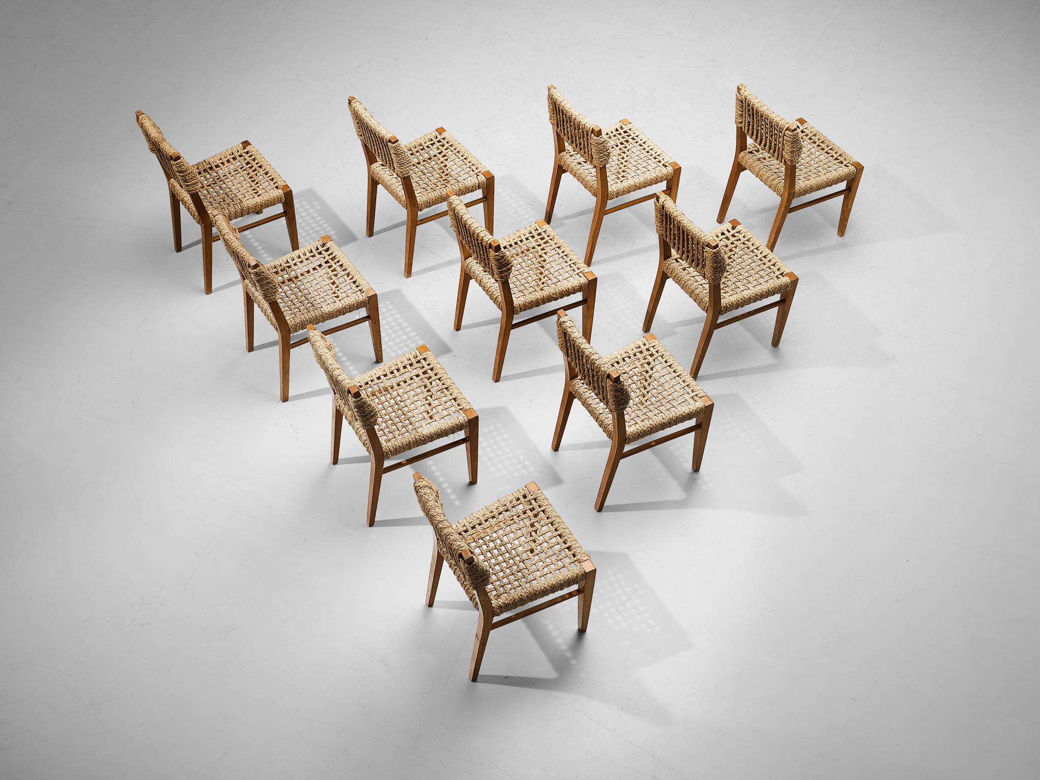 Adrien Audoux and Frida Minet Set of Ten Dining Chairs with Rope Seating 7