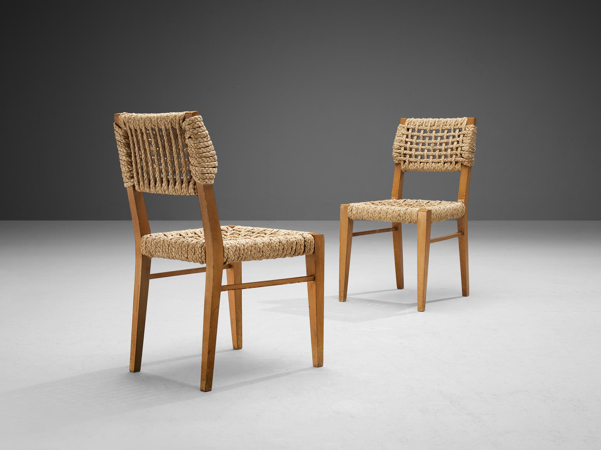 Adrien Audoux and Frida Minet Set of Ten Dining Chairs with Rope Seating In Good Condition In Waalwijk, NL