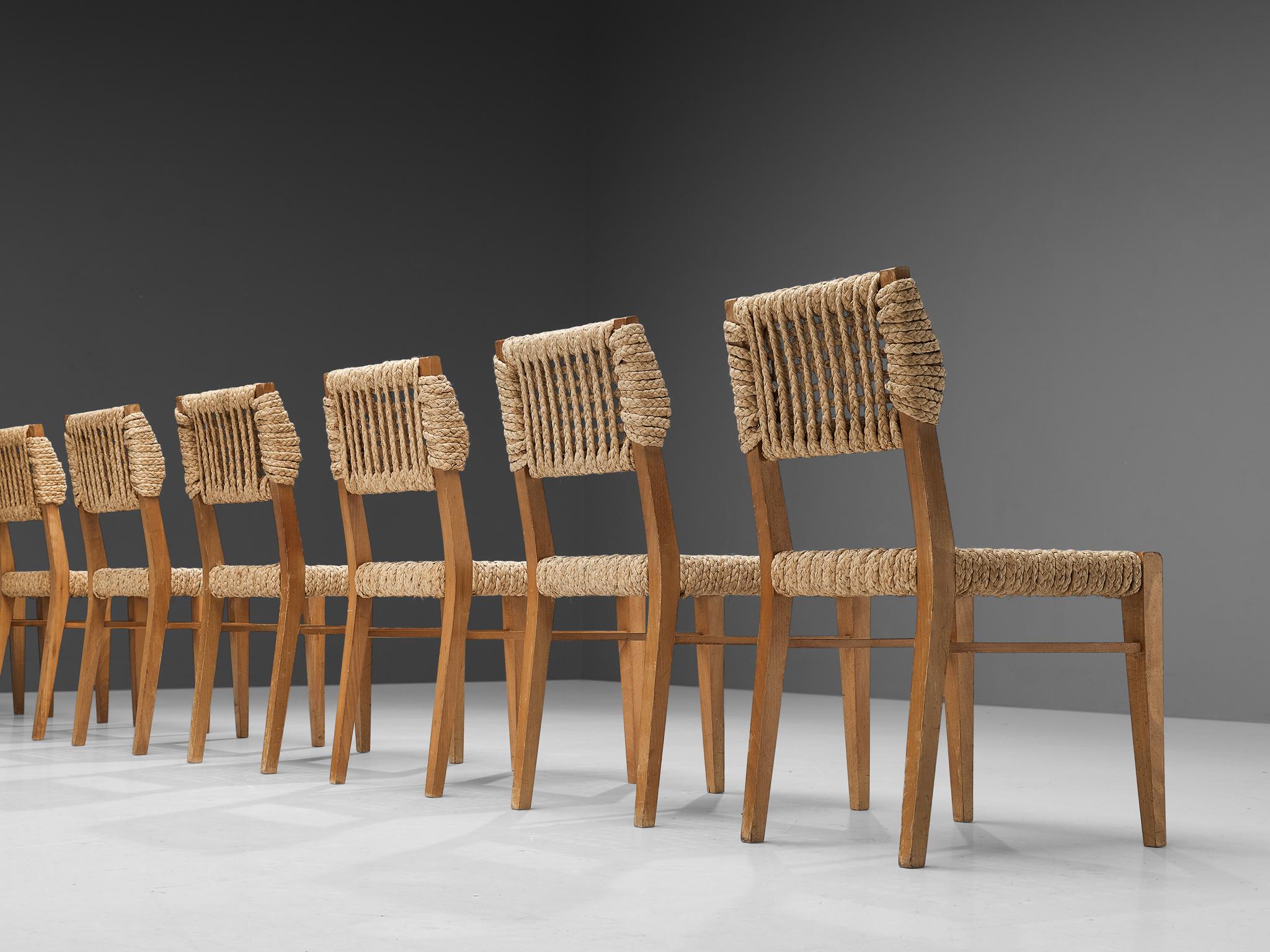 Adrien Audoux and Frida Minet Set of Ten Dining Chairs with Rope Seating 2