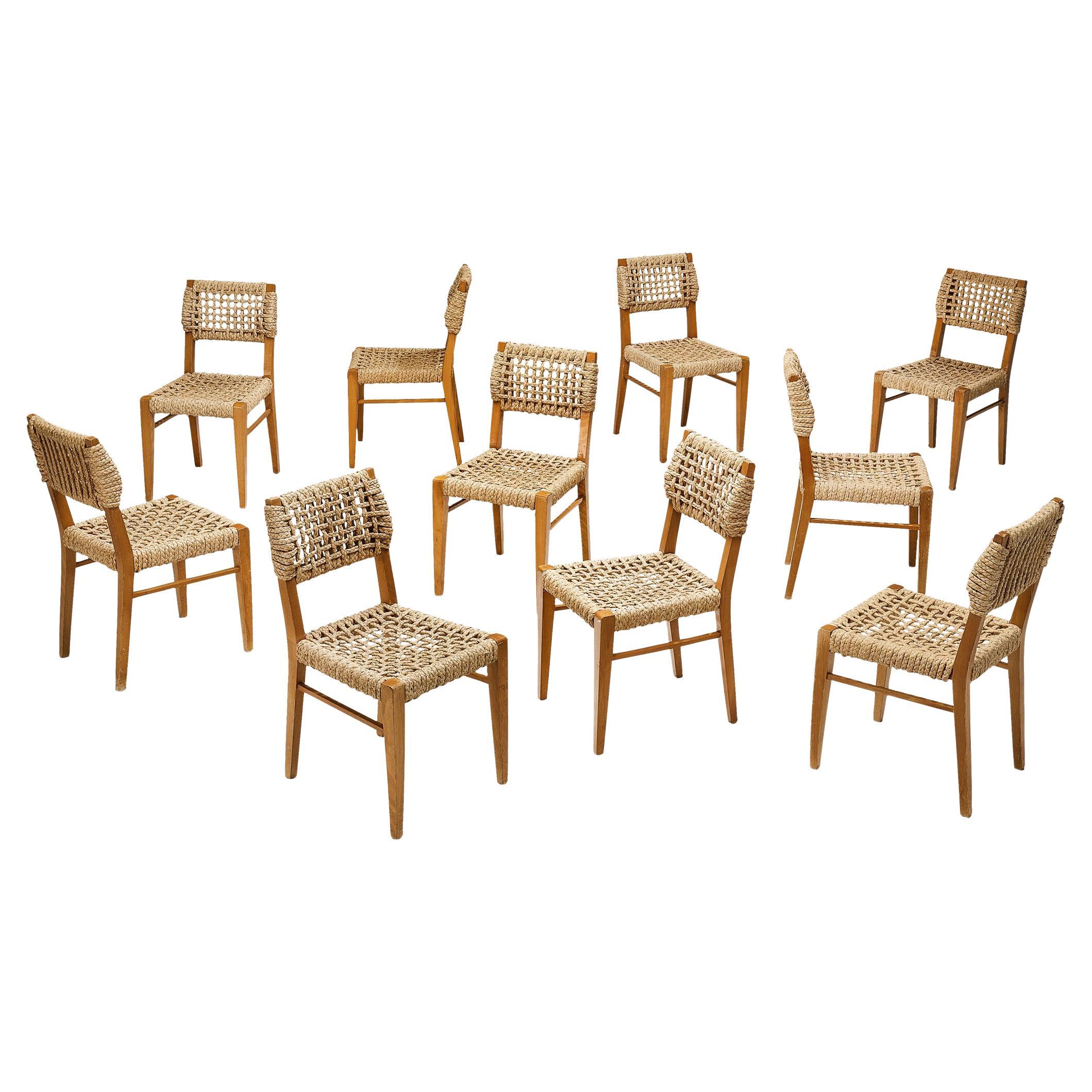 Adrien Audoux and Frida Minet Set of Ten Dining Chairs with Rope Seating