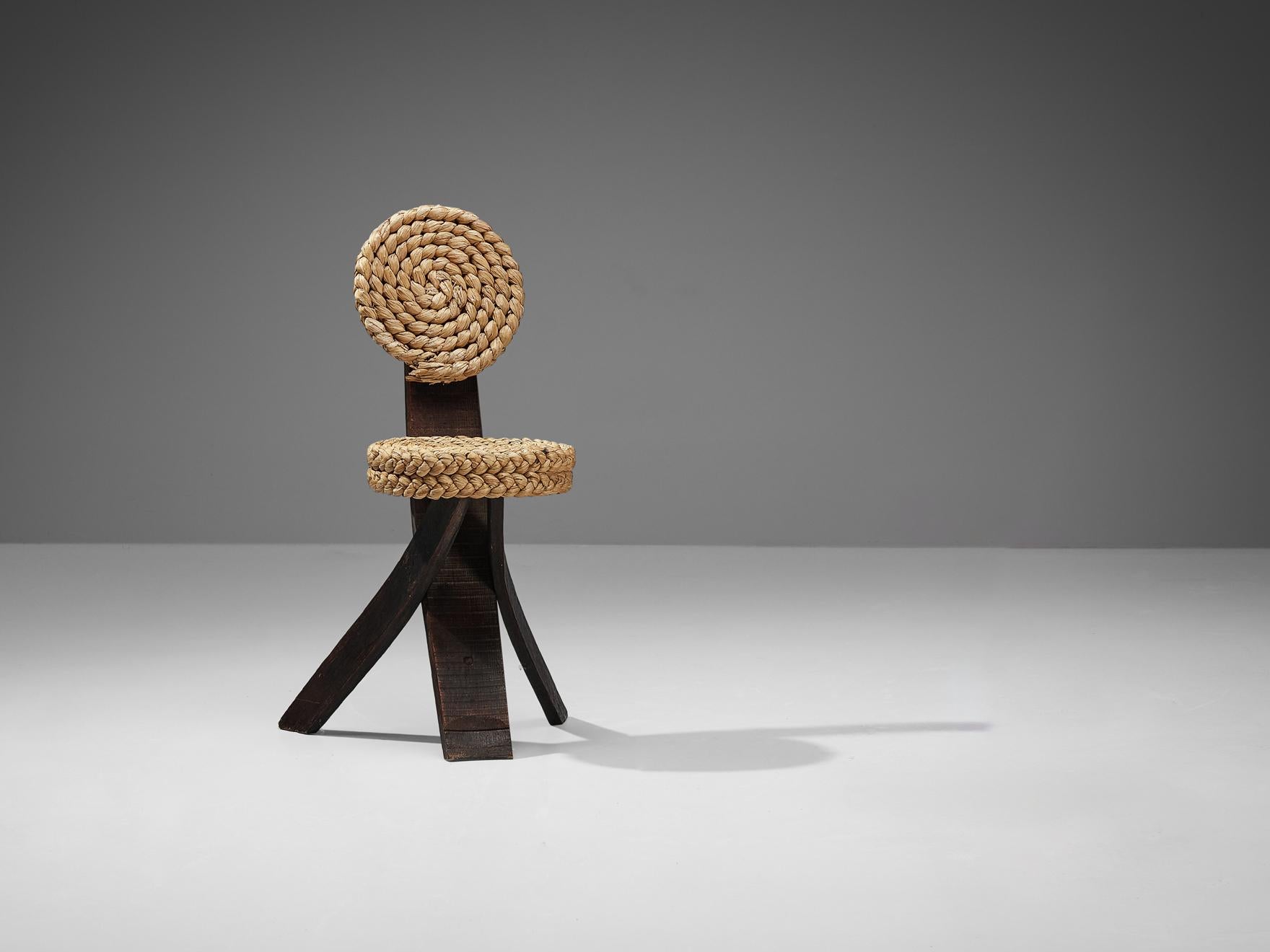 Adrien Audoux and Frida Minet Side Chair in Oak and Braided Straw For Sale 1