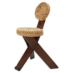 Retro Adrien Audoux and Frida Minet Side Chair in Oak and Braided Straw