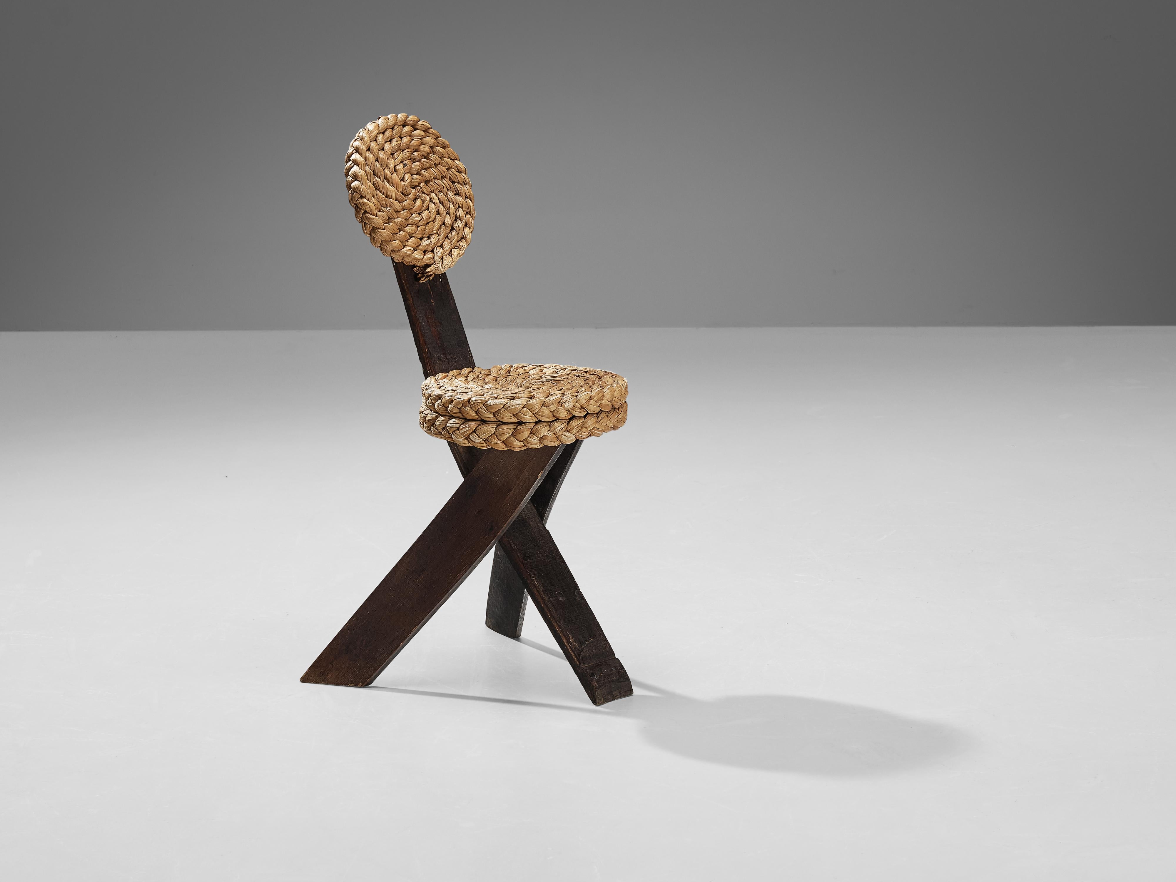 Adrien Audoux und Frida Minet Beistellstühle aus Eiche und geflochtenem Stroh  (Moderne der Mitte des Jahrhunderts) im Angebot