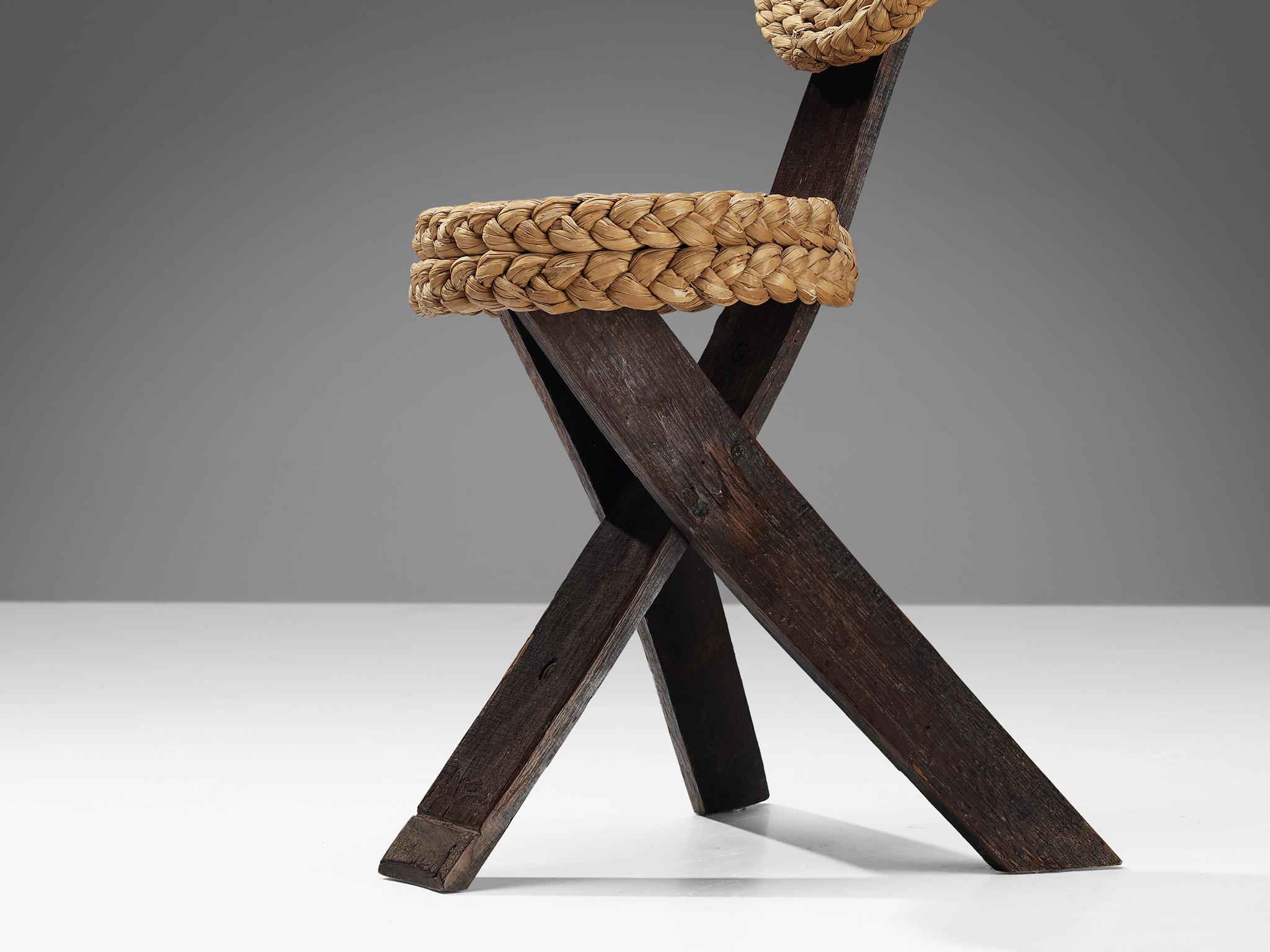 Adrien Audoux and Frida Minet Side Chairs in Oak and Braided Straw  For Sale 1