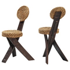 Adrien Audoux and Frida Minet Side Chairs in Oak and Braided Straw 