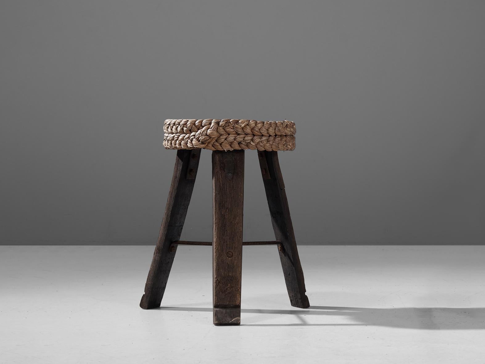 French Adrien Audoux and Frida Minet Stool in Oak and Straw