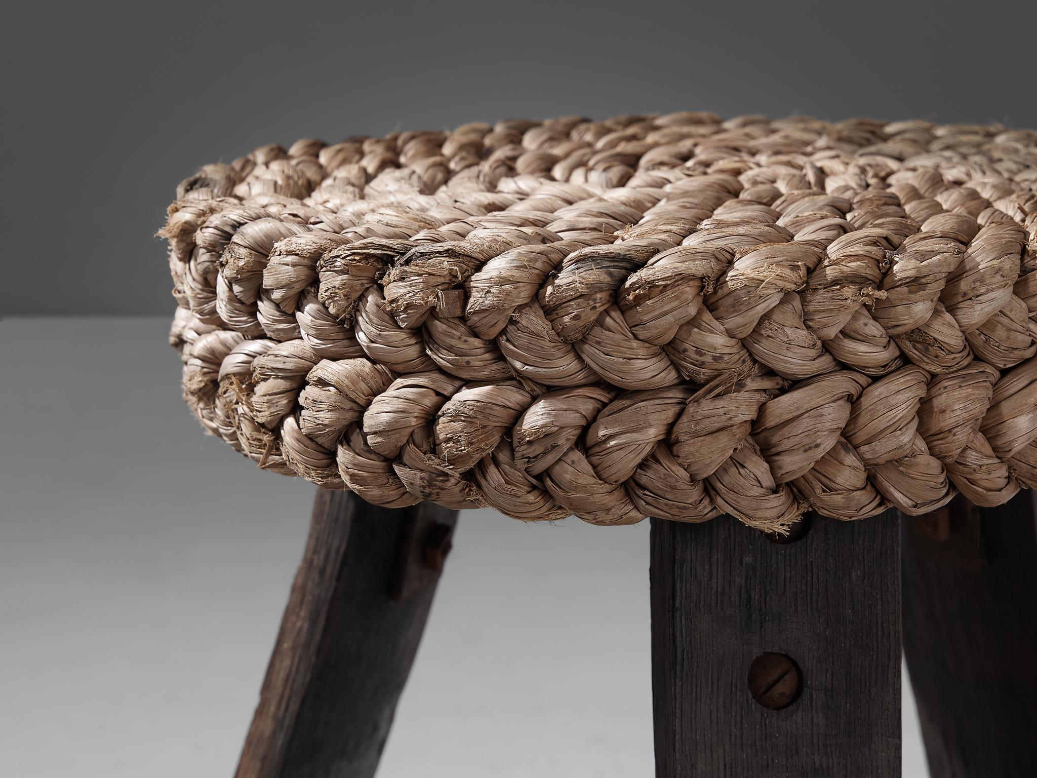 Adrien Audoux and Frida Minet Stool in Oak and Straw In Good Condition In Waalwijk, NL