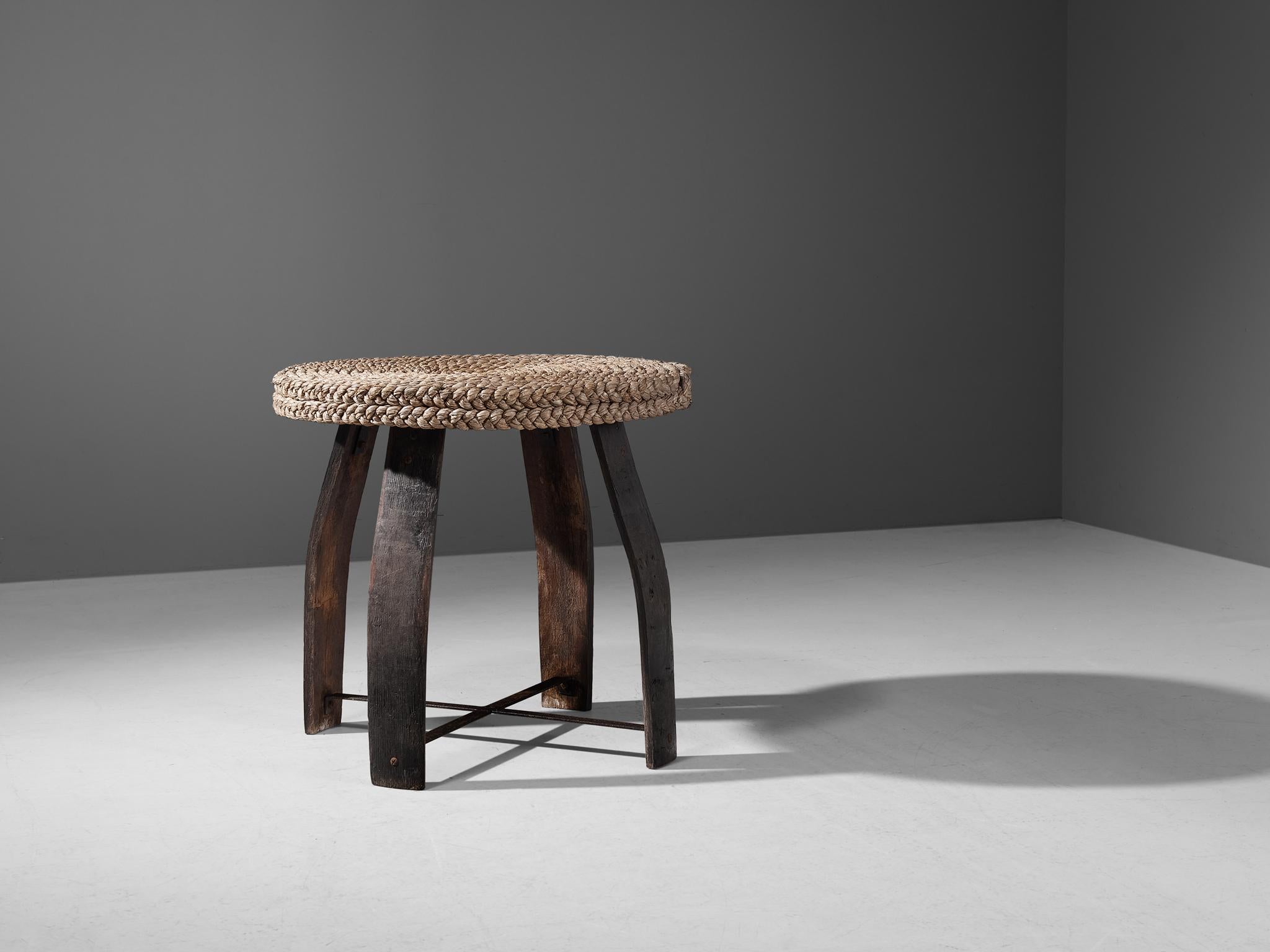French Adrien Audoux and Frida Minet Table in Oak and Straw  For Sale