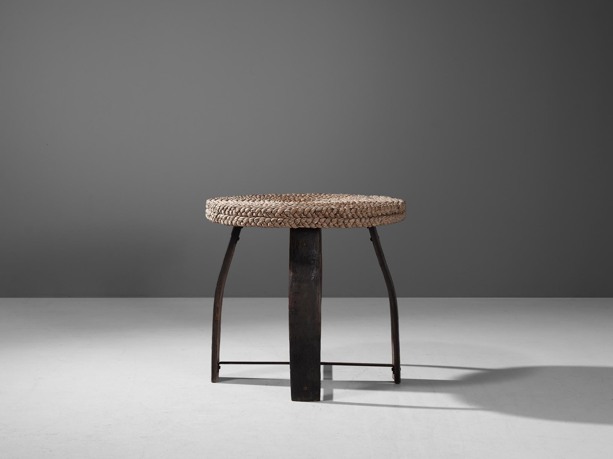 Mid-20th Century Adrien Audoux and Frida Minet Table in Oak and Straw  For Sale