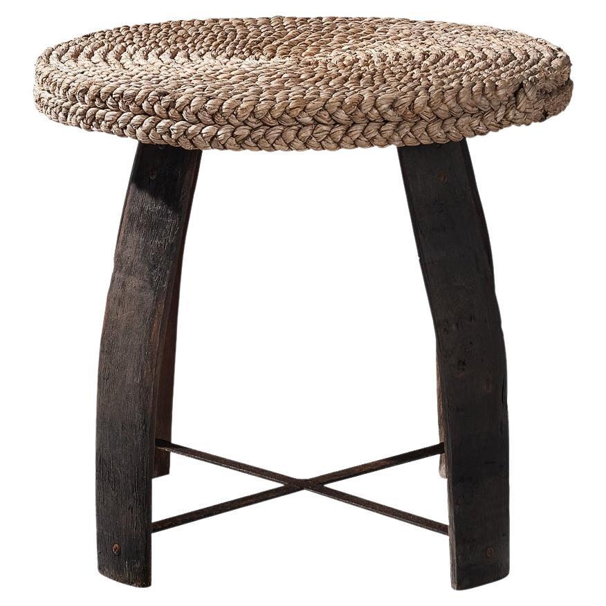 Adrien Audoux and Frida Minet Table in Oak and Straw  For Sale