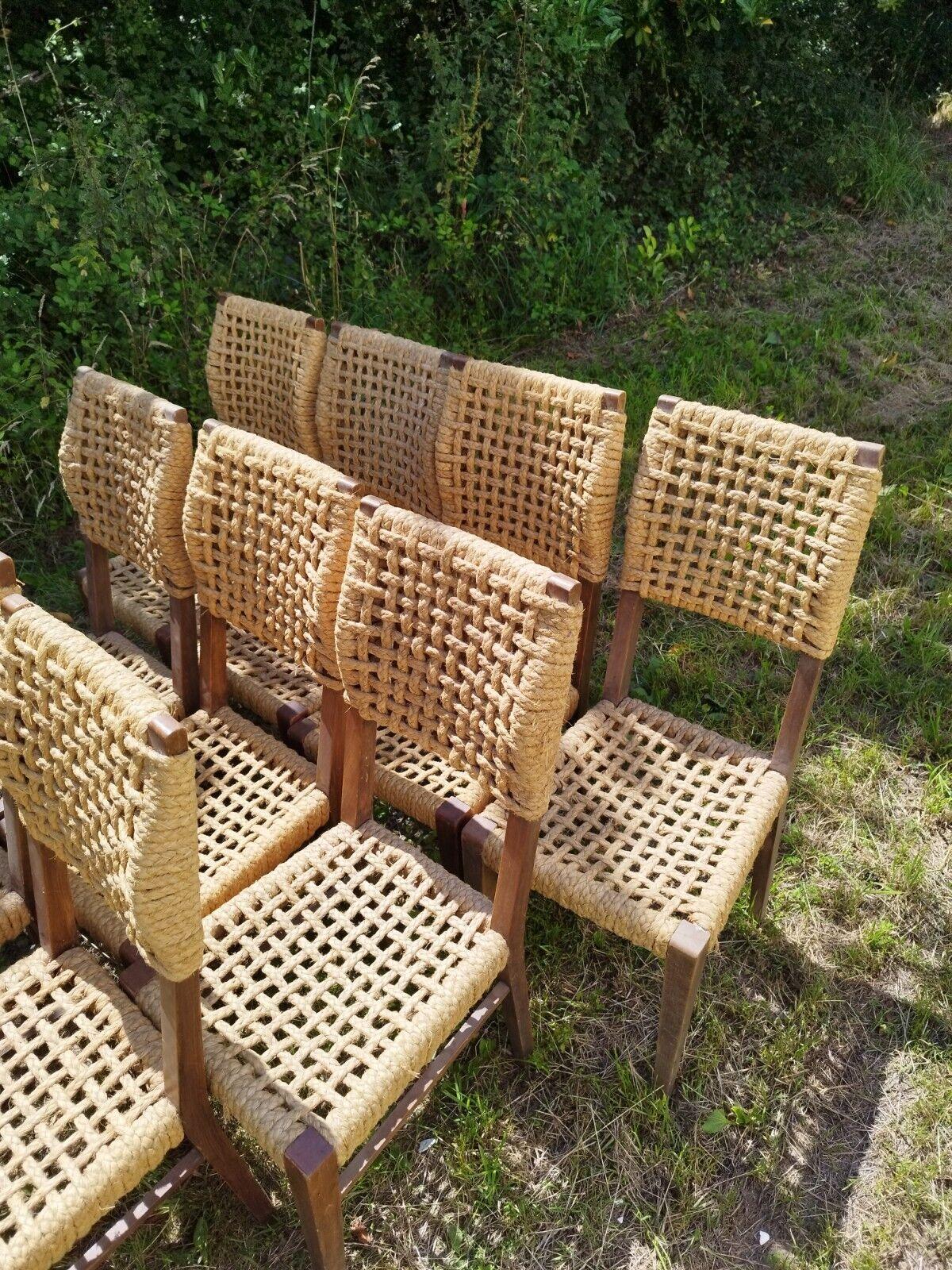 Adrien Audoux & Frida Minet, rare set of 10 Chairs, France, circa 1950 5