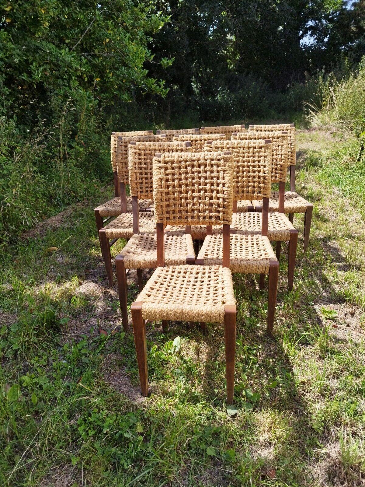 Adrien Audoux & Frida Minet, rare set of 10 Chairs, France, circa 1950 6