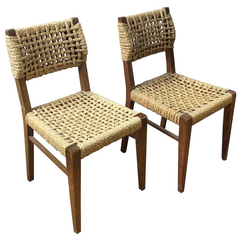 Adrien Audoux & Frida minet, rare set of 10 chairs, France, circa 1950.
the rope is in good condition;
