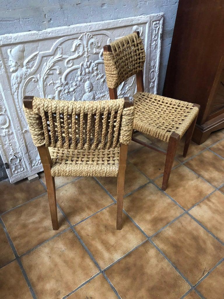 French Adrien Audoux & Frida Minet, rare set of 10 Chairs, France, circa 1950