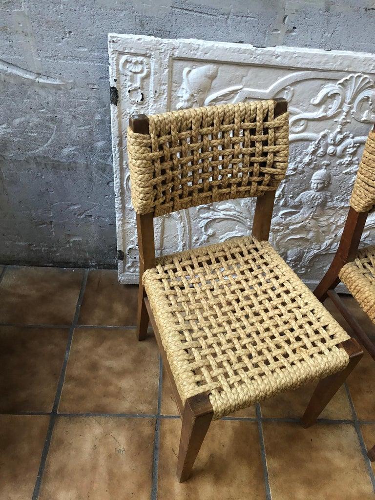 Mid-20th Century Adrien Audoux & Frida Minet, rare set of 10 Chairs, France, circa 1950
