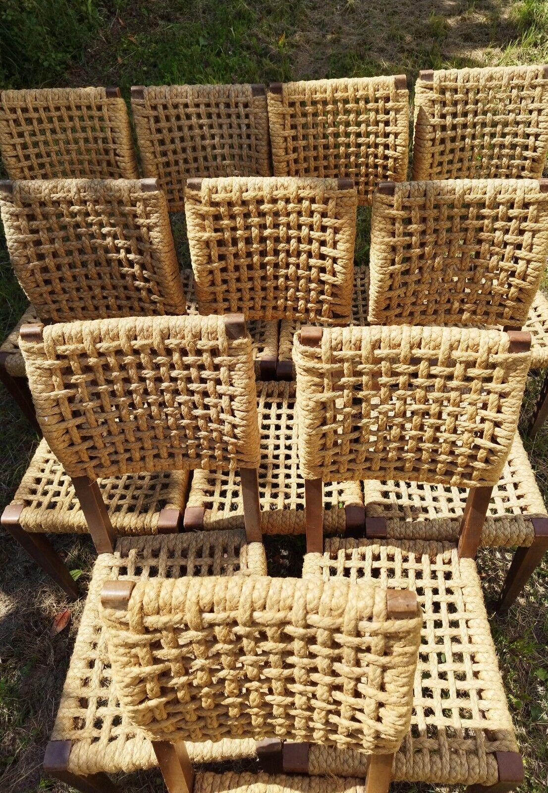 Rope Adrien Audoux & Frida Minet, rare set of 10 Chairs, France, circa 1950